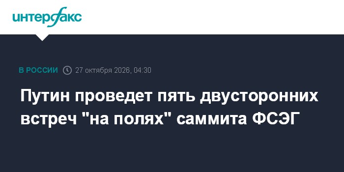 Путин проведет пять двусторонних встреч "на полях" саммита ФСЭГ

Москва. 27 октября. INTERFAX. RU - Президент РФ Владими