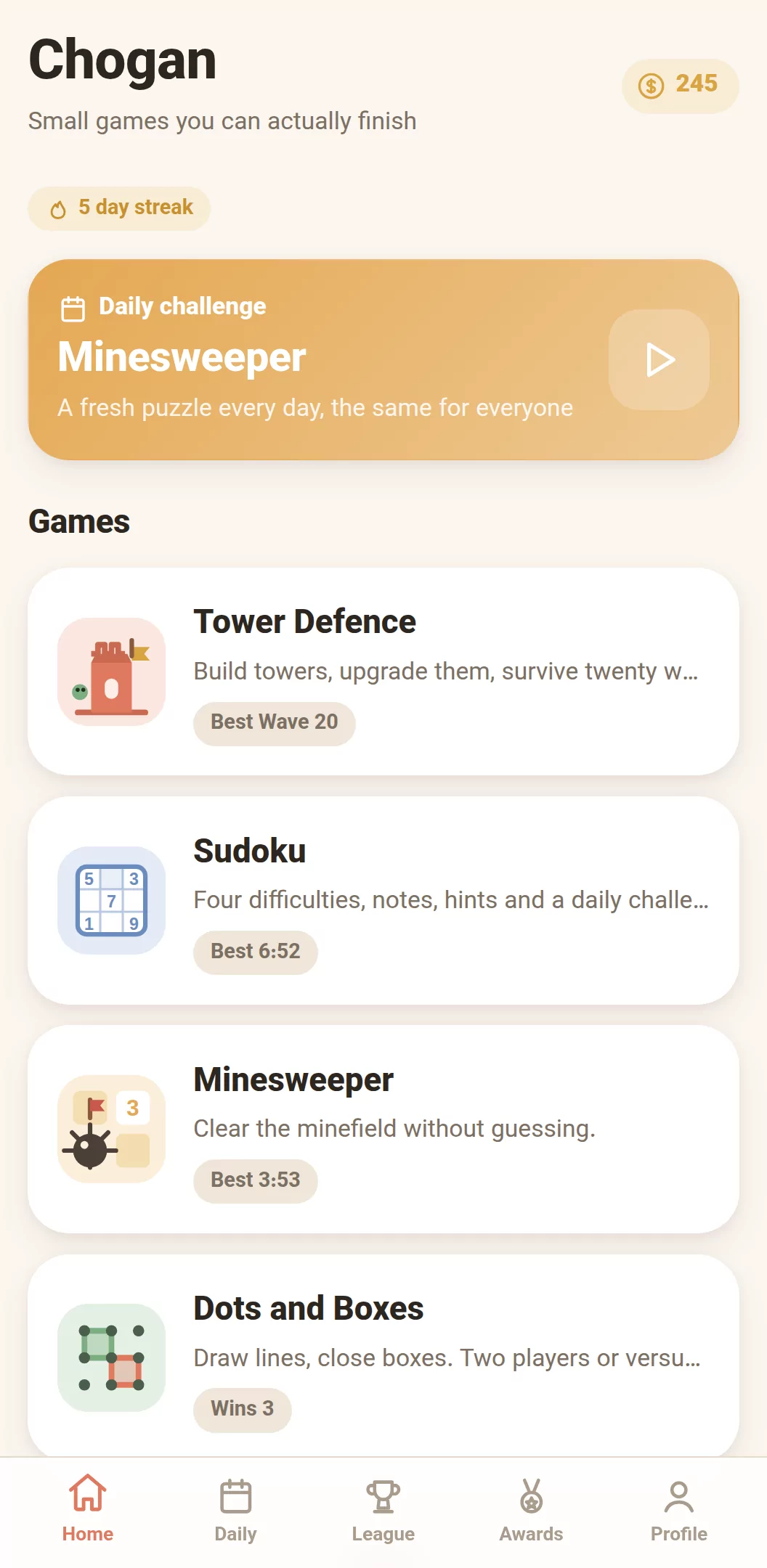 Chogan 0.4.2

Chogan — коллекция головоломок, включающая четыре полноценные игры в одном приложении. Chogan включает в с