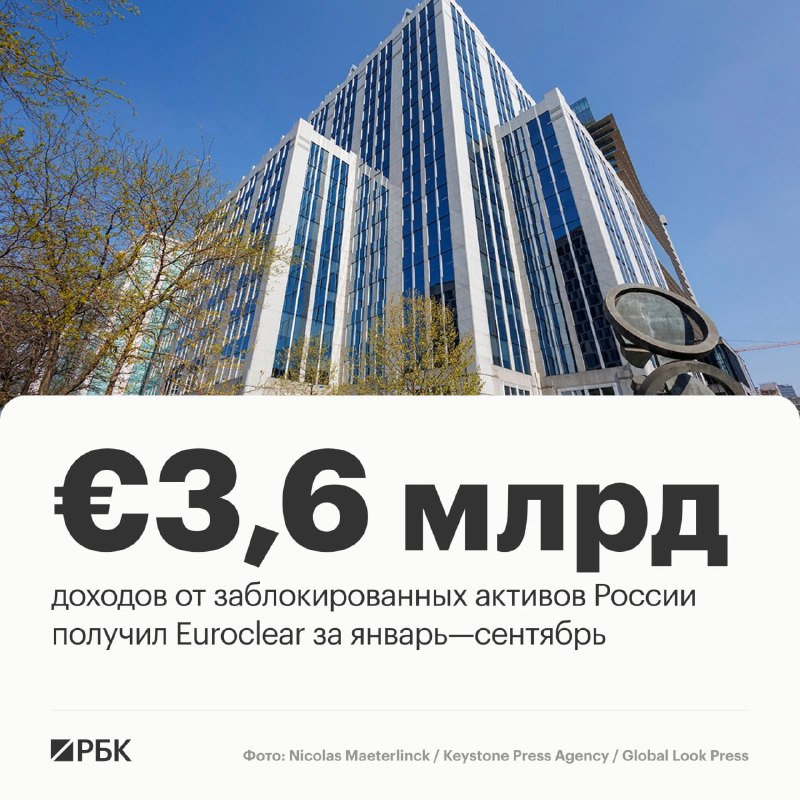 Бельгийский депозитарий Euroclear получил €3,6 млрд процентных доходов от замороженных российских активов за январь—сент
